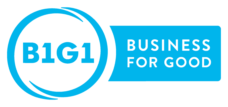 business for good b1g1 non-profit organization blue and white logo